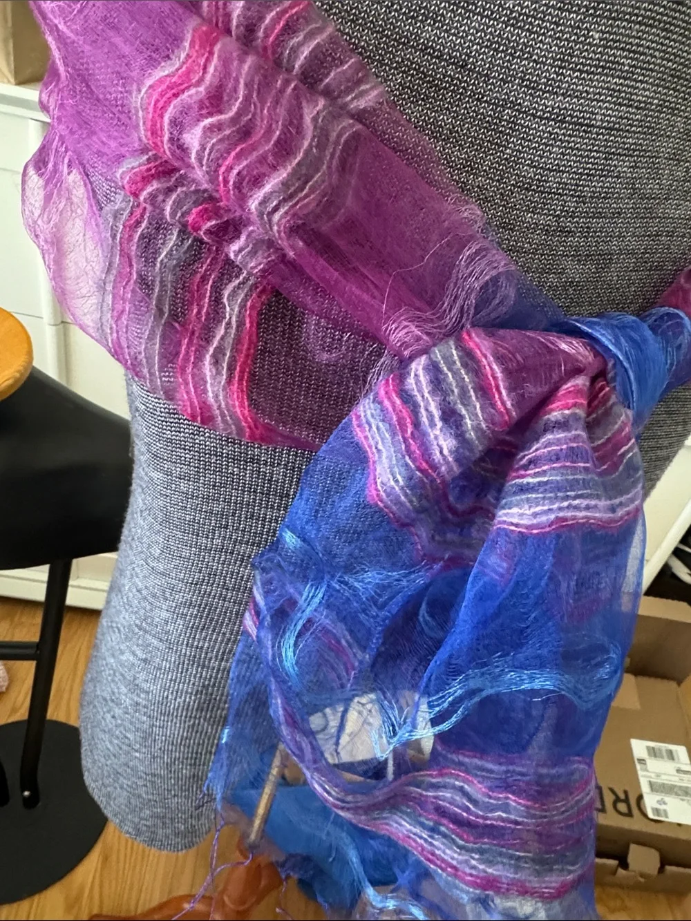 Sheer Blue and Purple Striped Scarf - Unbranded